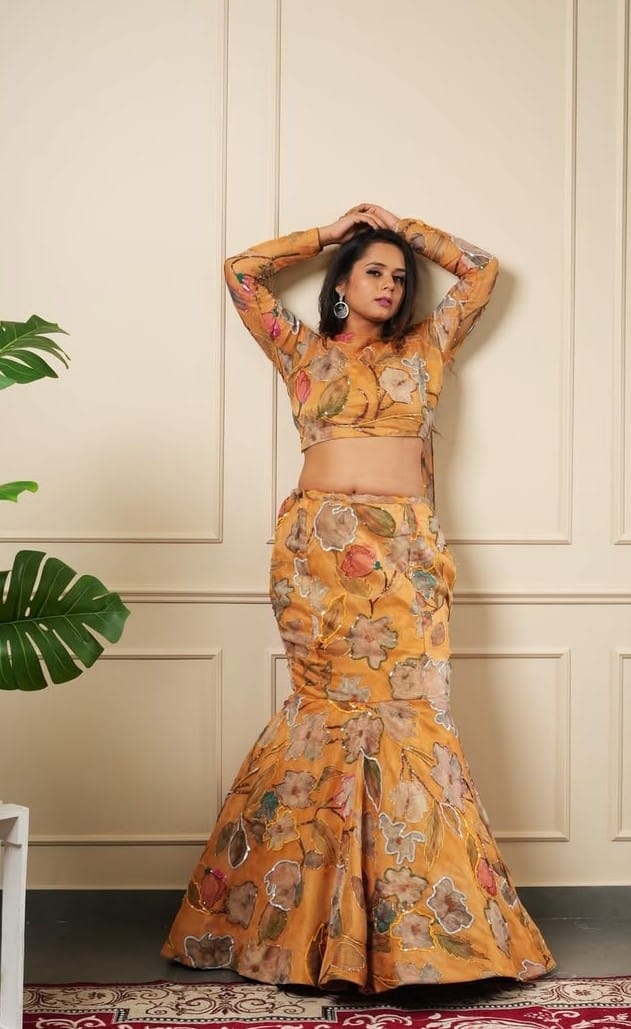 MUSTERD YELLOW FISHCUT LEHENGA