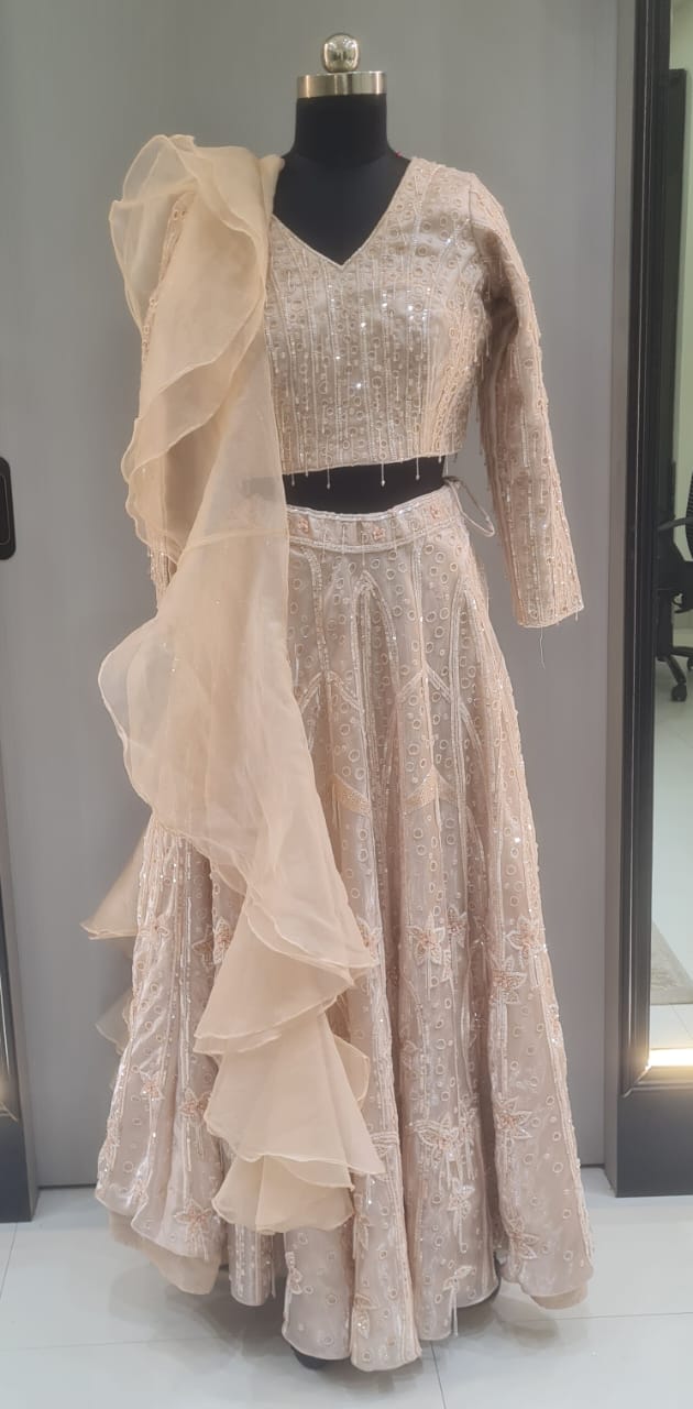 PINK HANGING BEAD SEQUIN  LEHENGA CHOLI