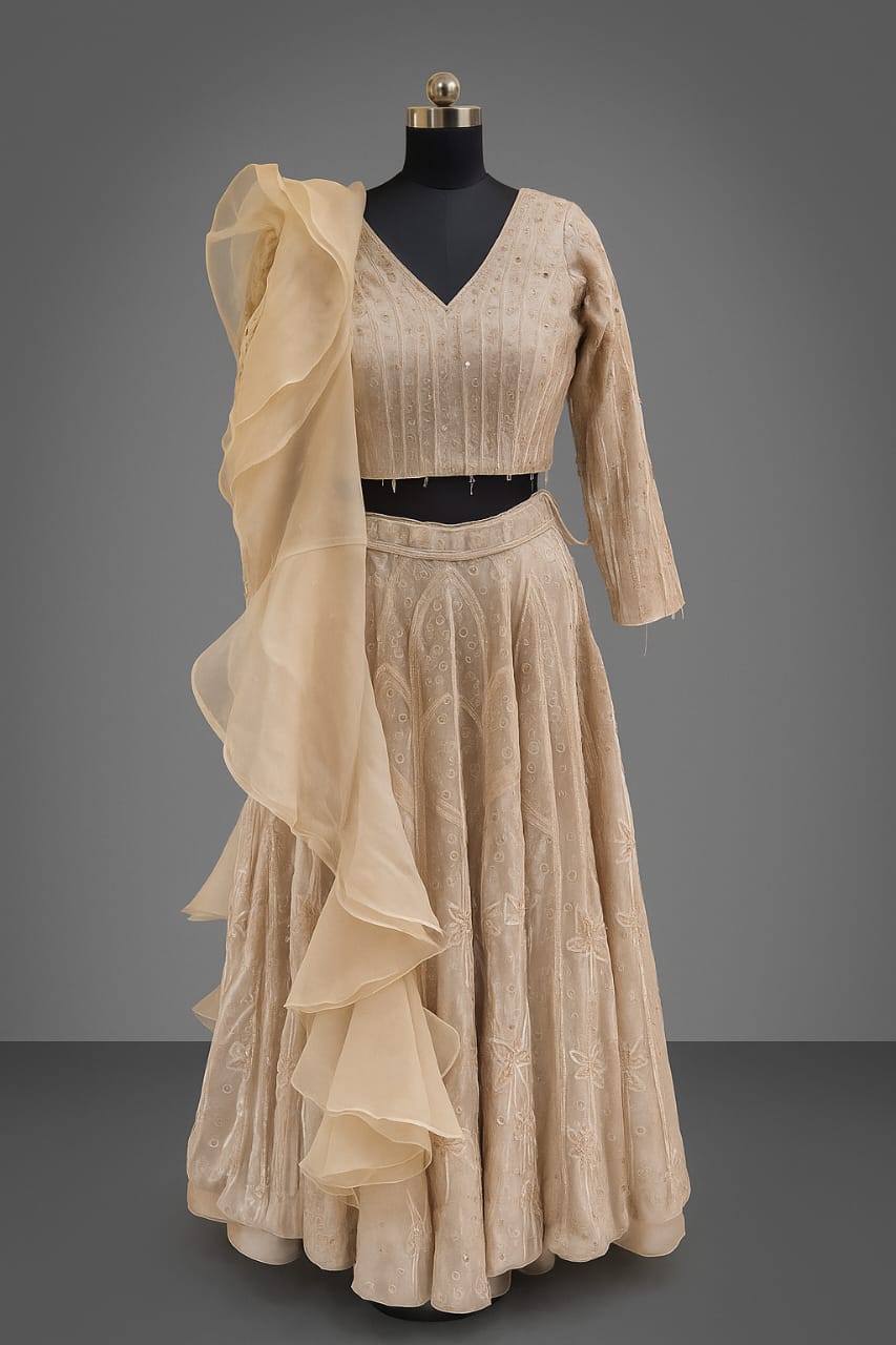 PINK HANGING BEAD SEQUIN  LEHENGA CHOLI