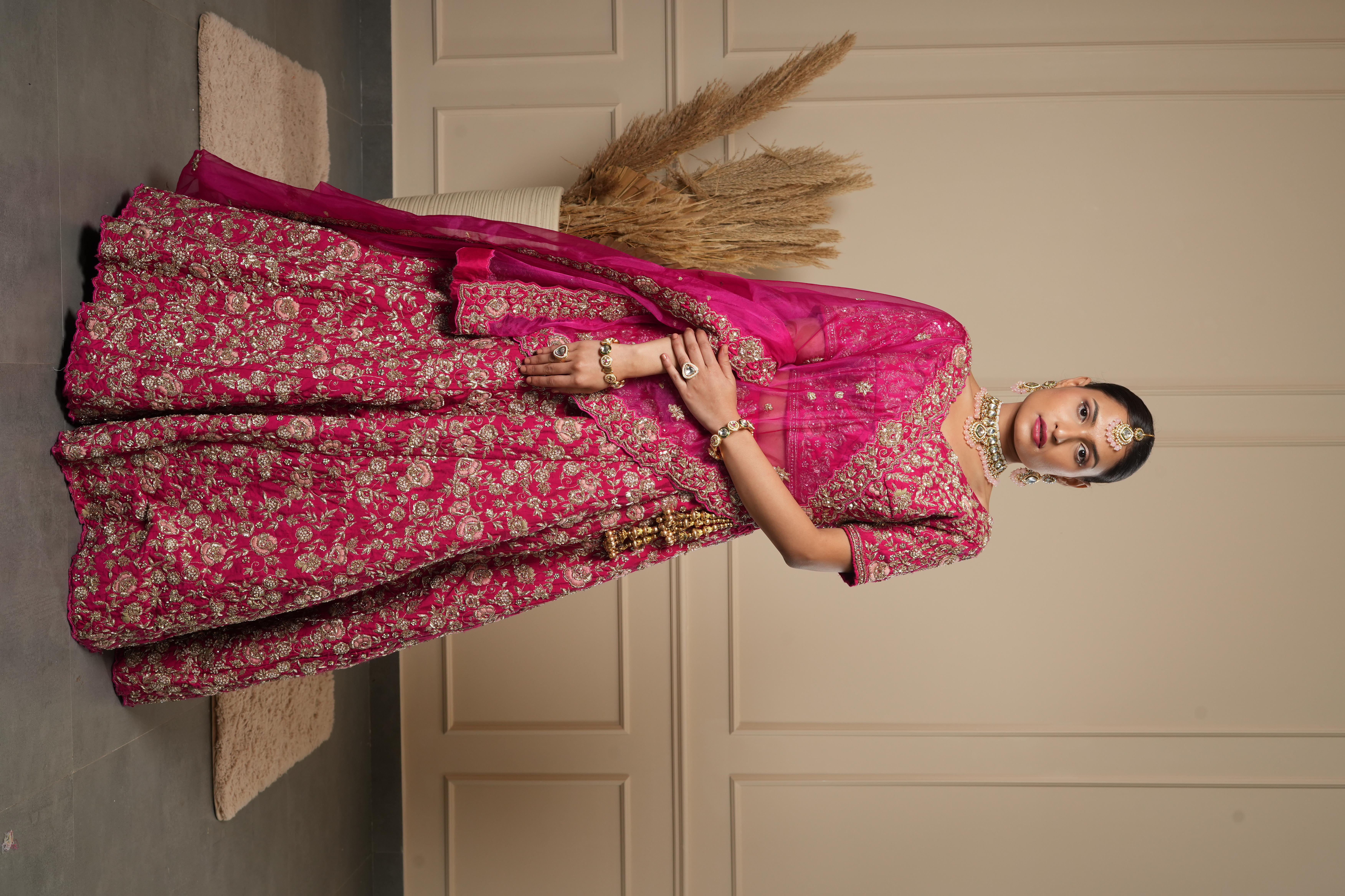 PINK BRIDAL ALLOVER WORK LEHENGA CHOLI
