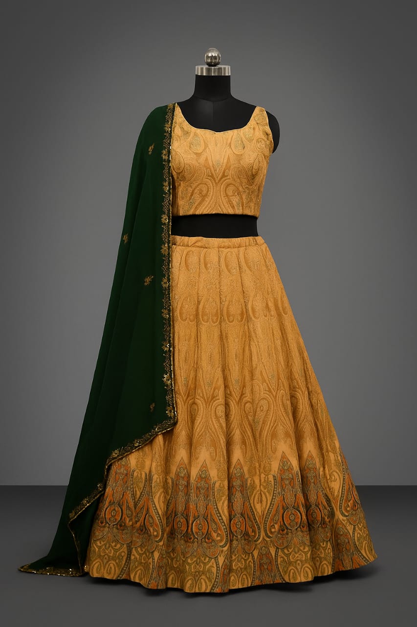 ORANGE AND GREEN DIGITAL PRINTED LEHENGA CHOLI