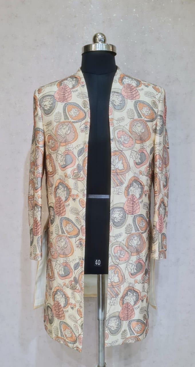 CREAM MULTICOLOR THREAD WORK JODHPURI  SET