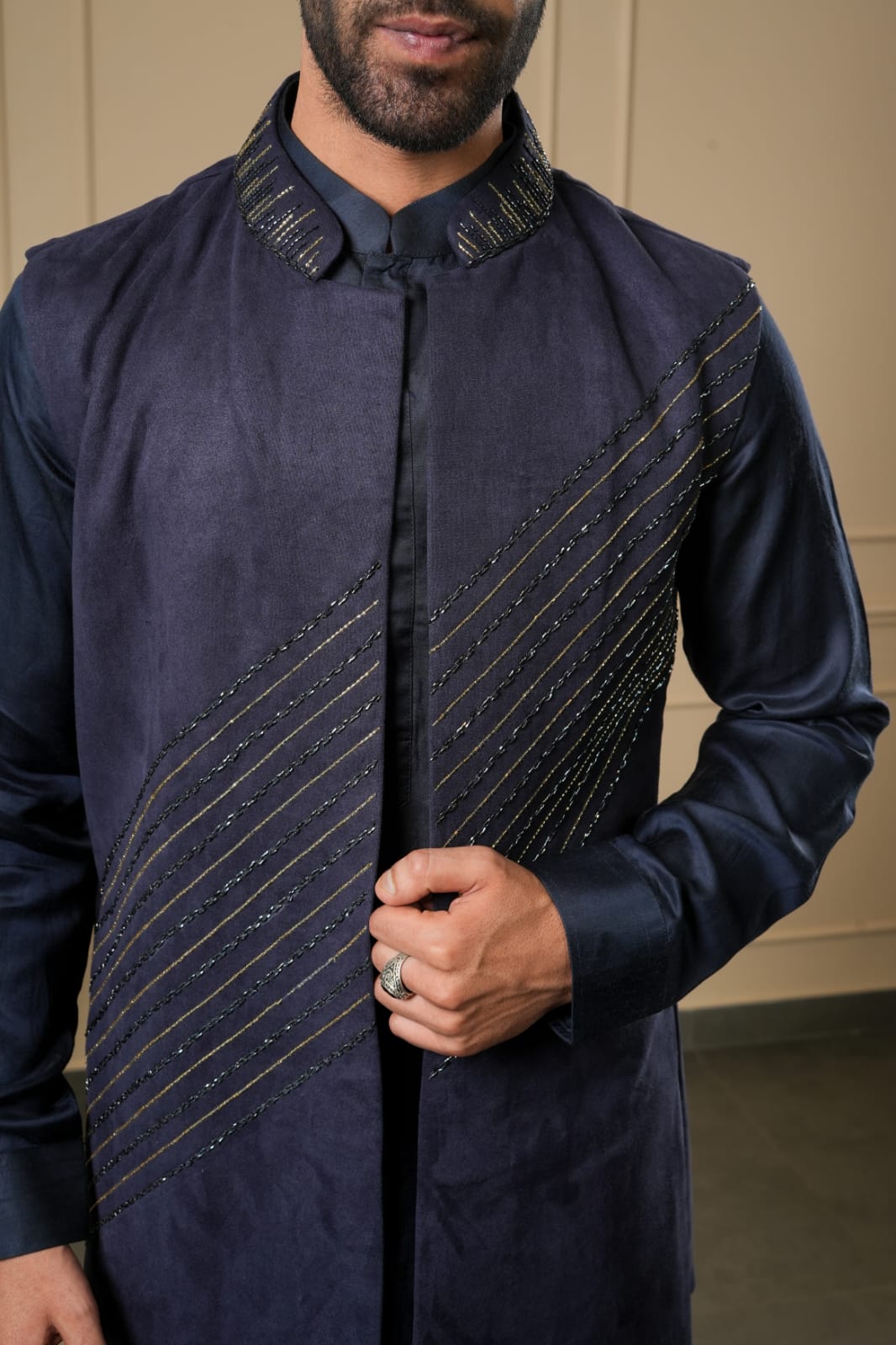 BLUE DIGONAL KARDANA  JACKET SET 