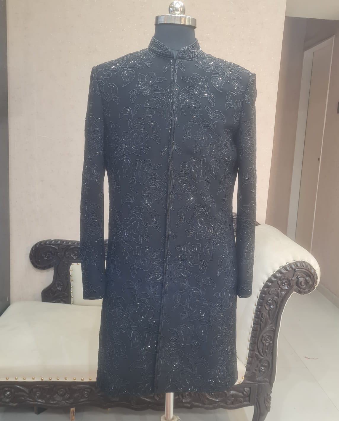 BLACK ROSE KARDANA ALLOVER SHERWANI SET