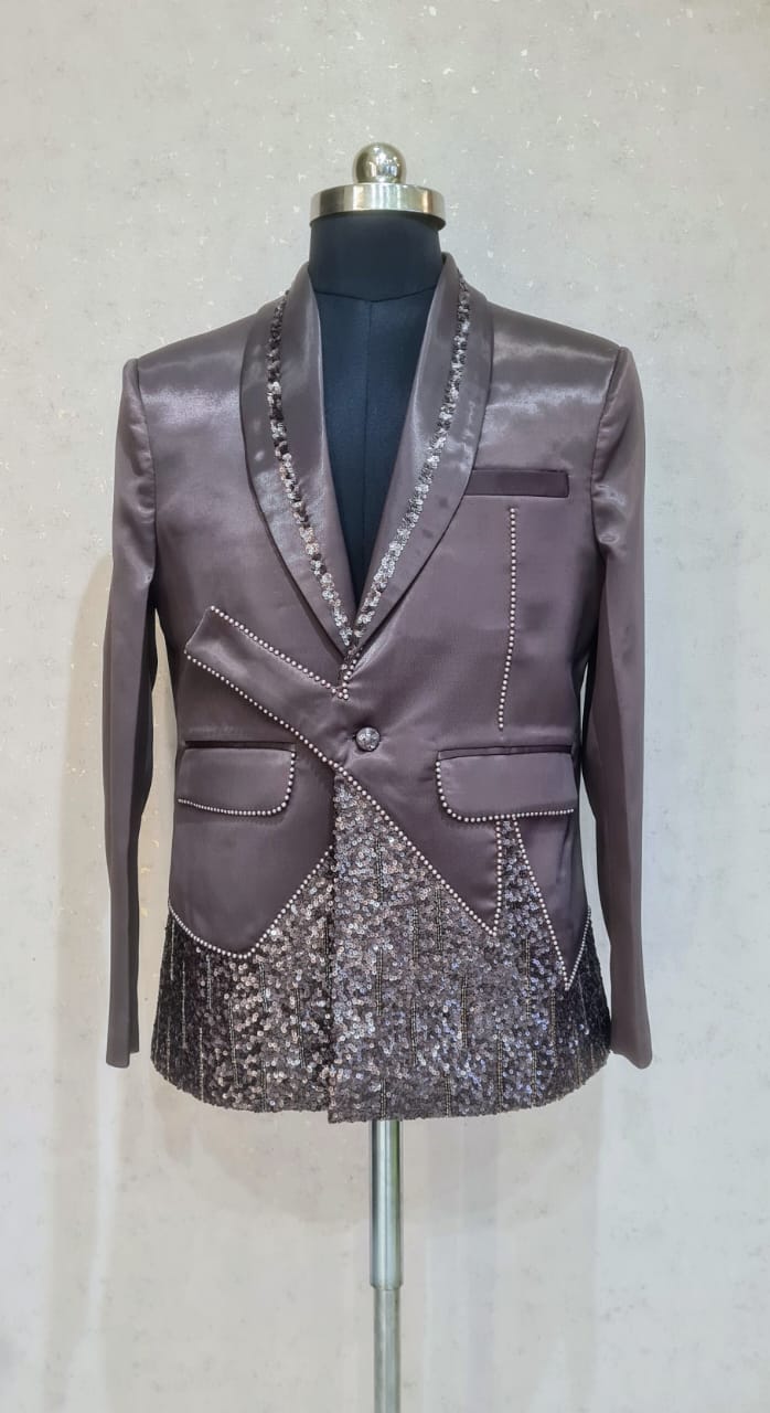 BROWN SEQUEN HIGH FASHION JACKET SET