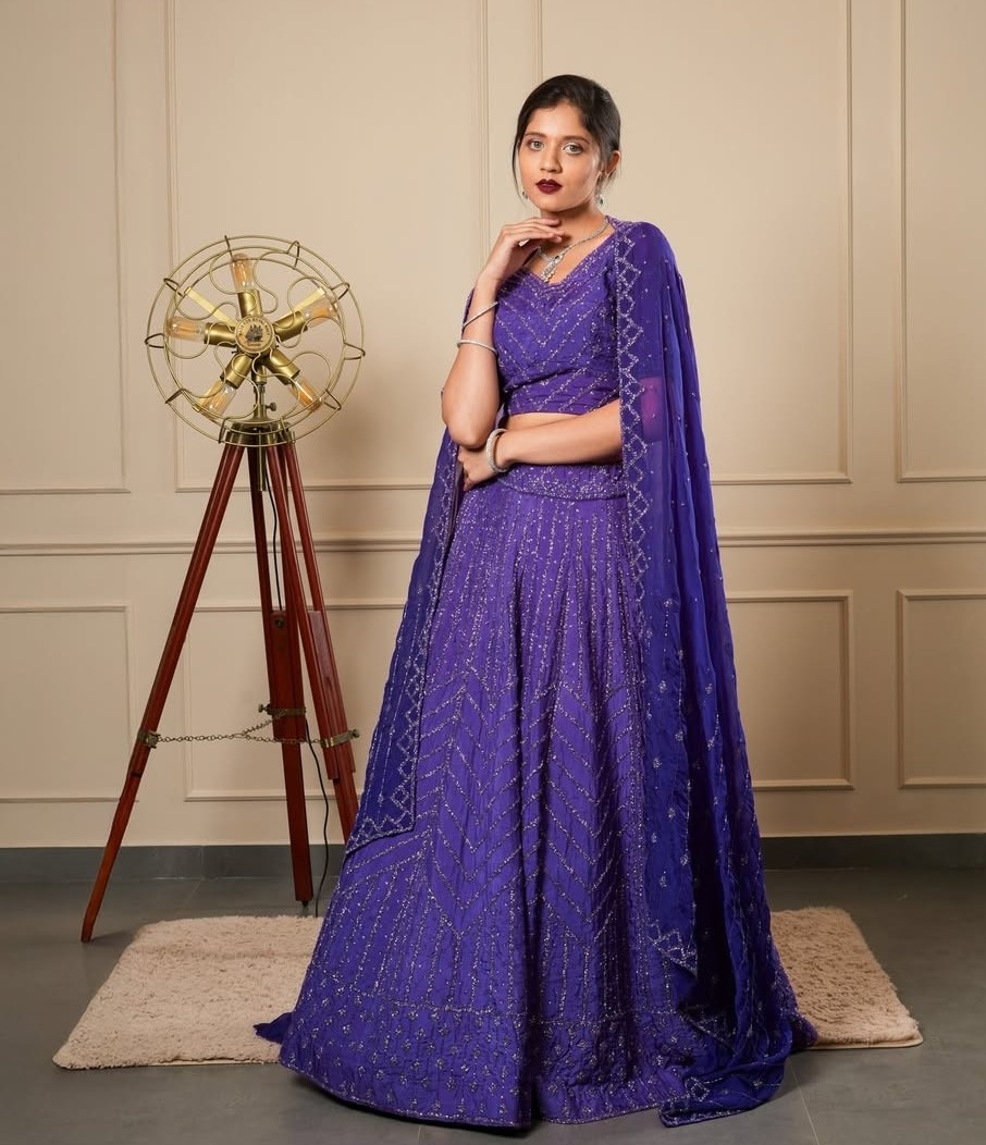 PURPLR HEAVY BEAD WORK LEHENGA CHOLI
