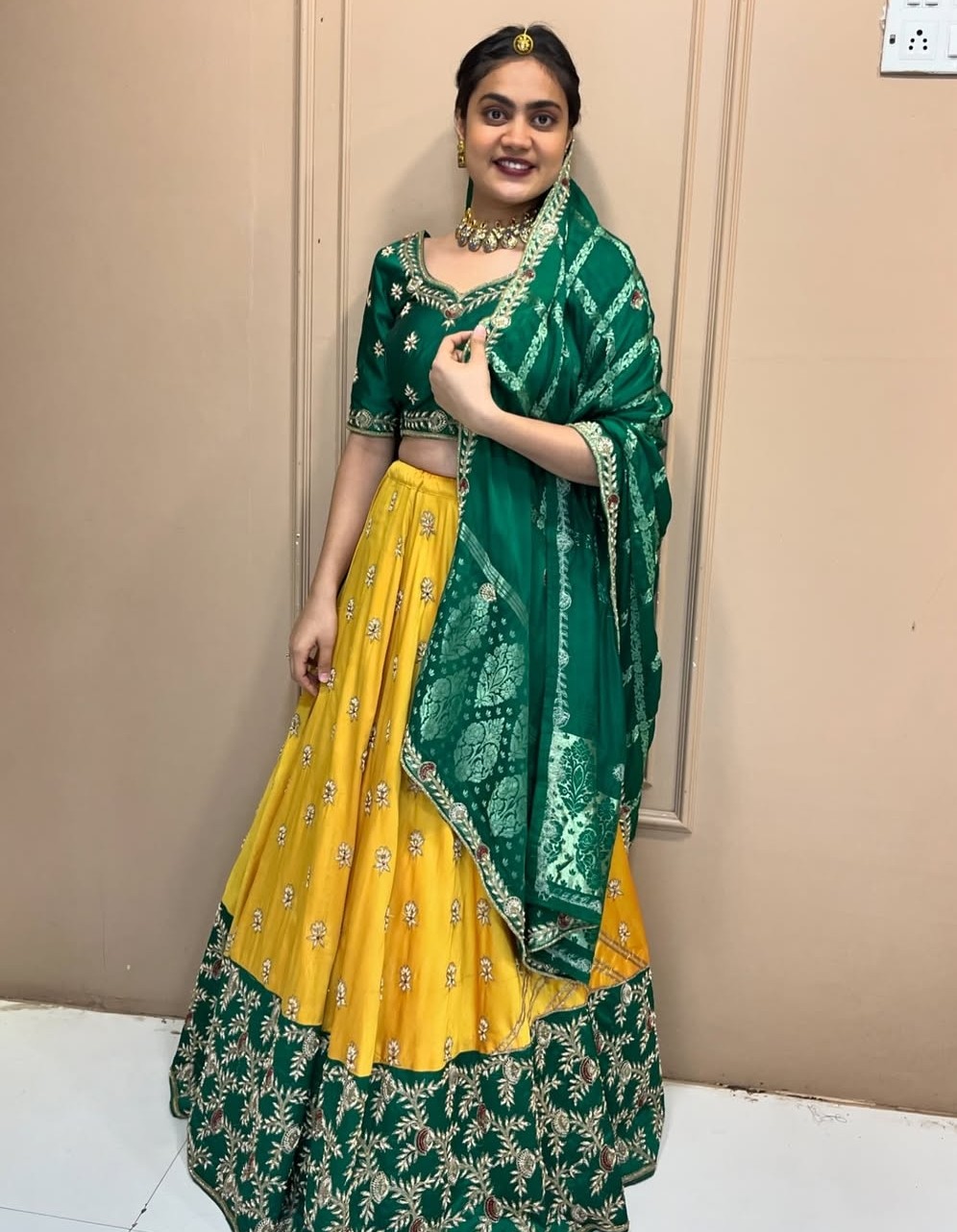 YELLOW GREEN ZARDOSI LEHENGA CHOLI