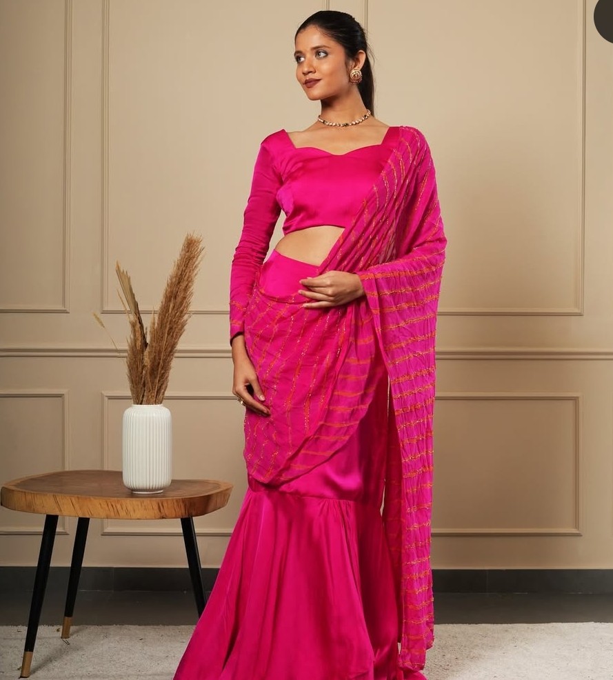 PINK FISHCUT DRAPE SAREE