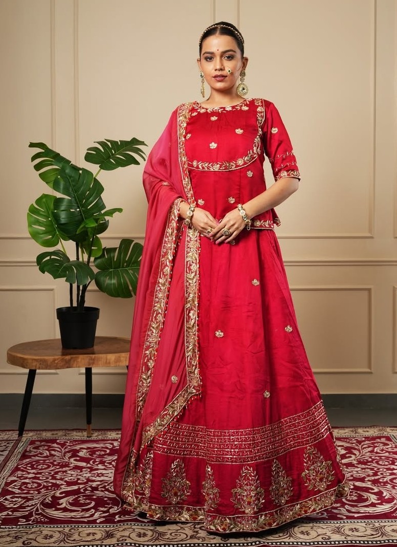 RED YOKE PATTERN LEHENGA CHOLI