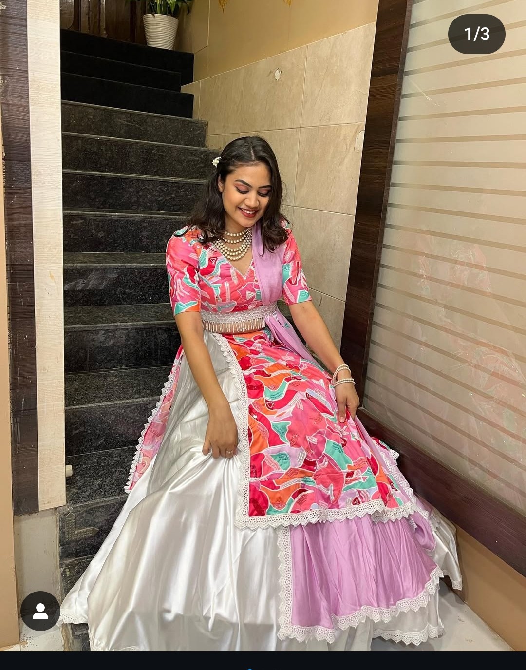 WHITE WITH MULTICOLOR ABSTRACT FLAP LEHENGA