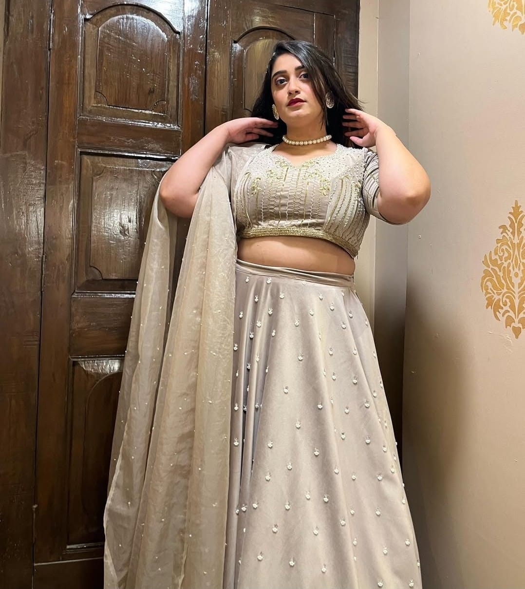 GREY SUEDE PEARL LEHENGA CHOLI