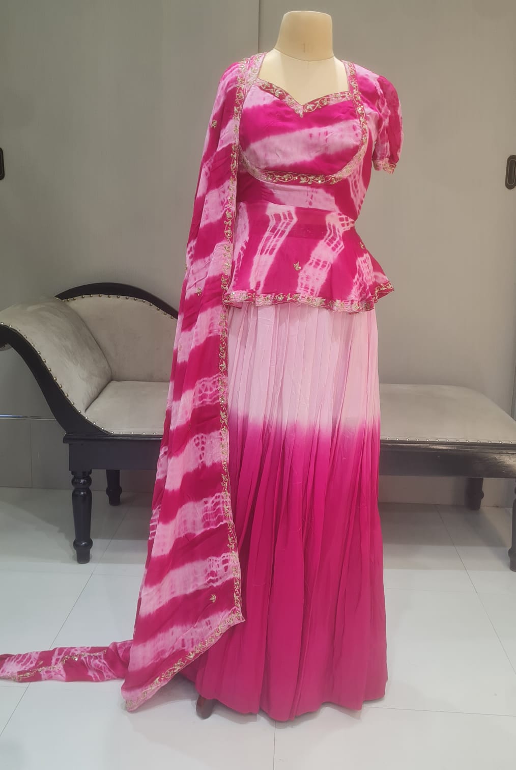 PINK PAPLUM BLOUSE WITH LEHENGA CHOLI