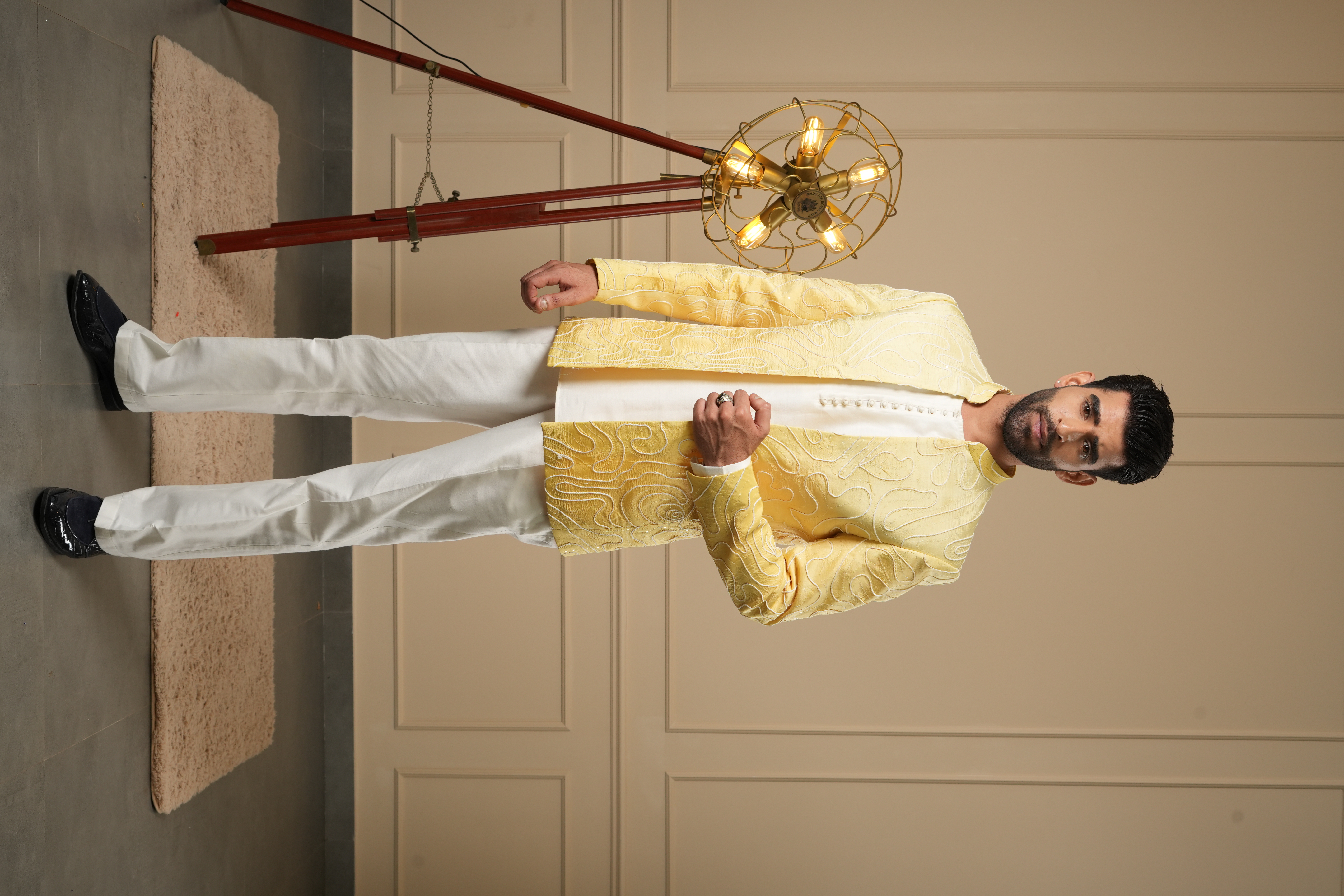 YELLOW THREAD WORK JACKET SET