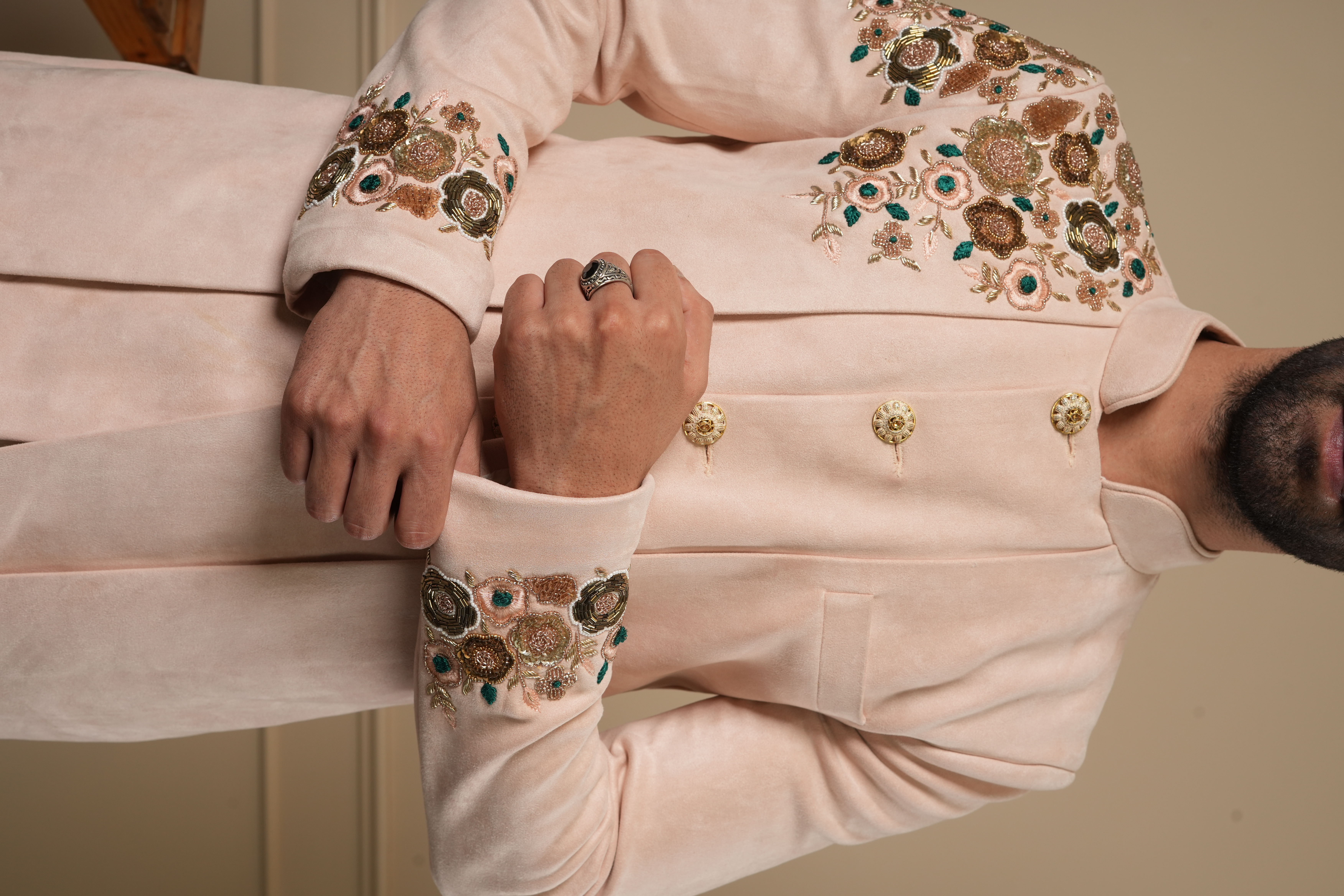 PINK WORK ON SLEEVES AND SIINGLE SHOULDER NAVABI SET