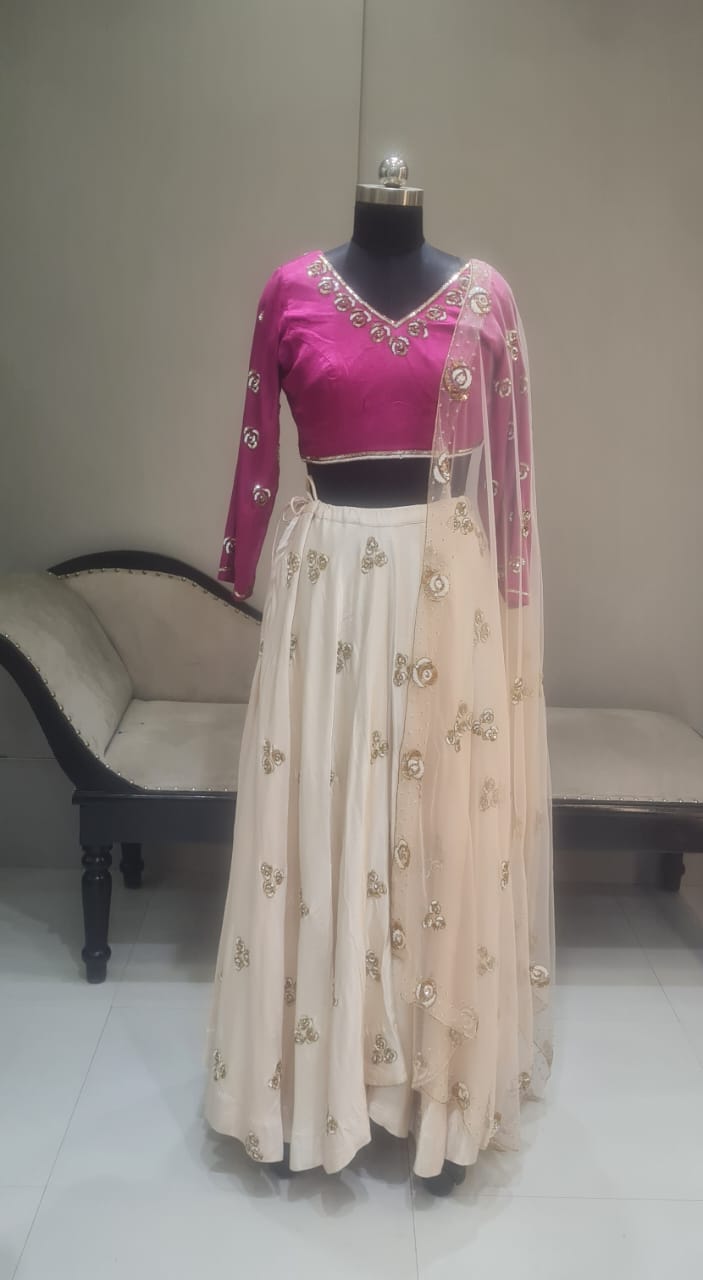 PINK ROSE SEQUEN WORK WITH WINE BLOUSE