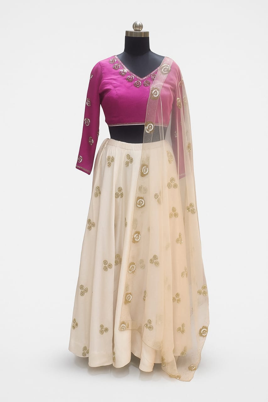 PINK ROSE SEQUEN WORK WITH WINE BLOUSE