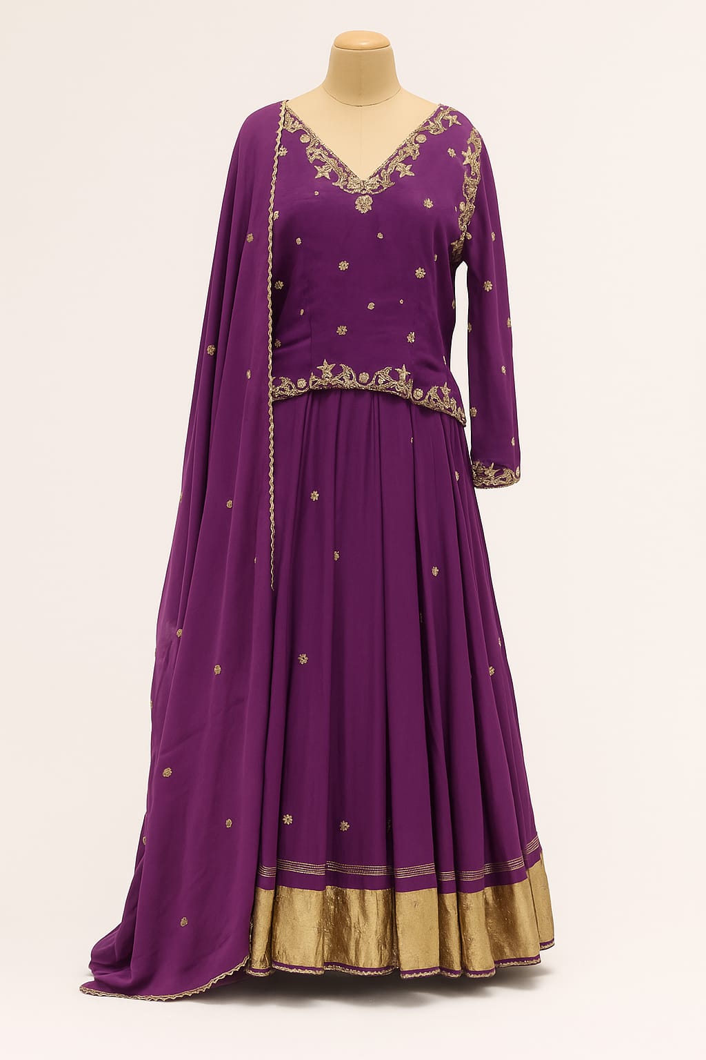 PURPLE ZARDOSI GOLDEN BORDER ON LEHENGA