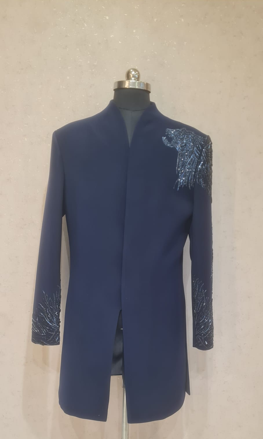 BLUE LION ON SHOULDER SHERWANI