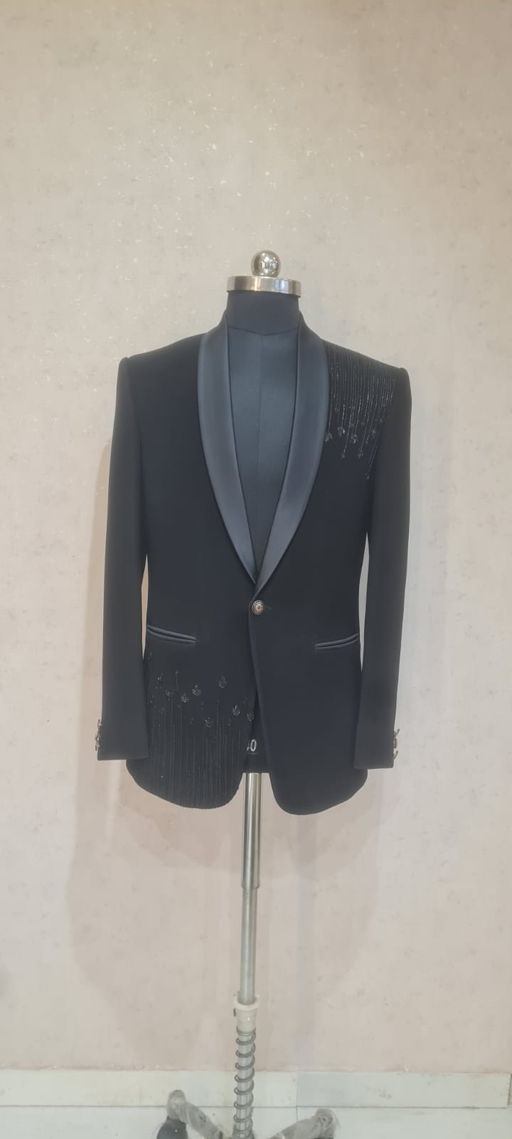 BLACK ASYMMETRIC WORK ON JACKET TUXEDO SET 