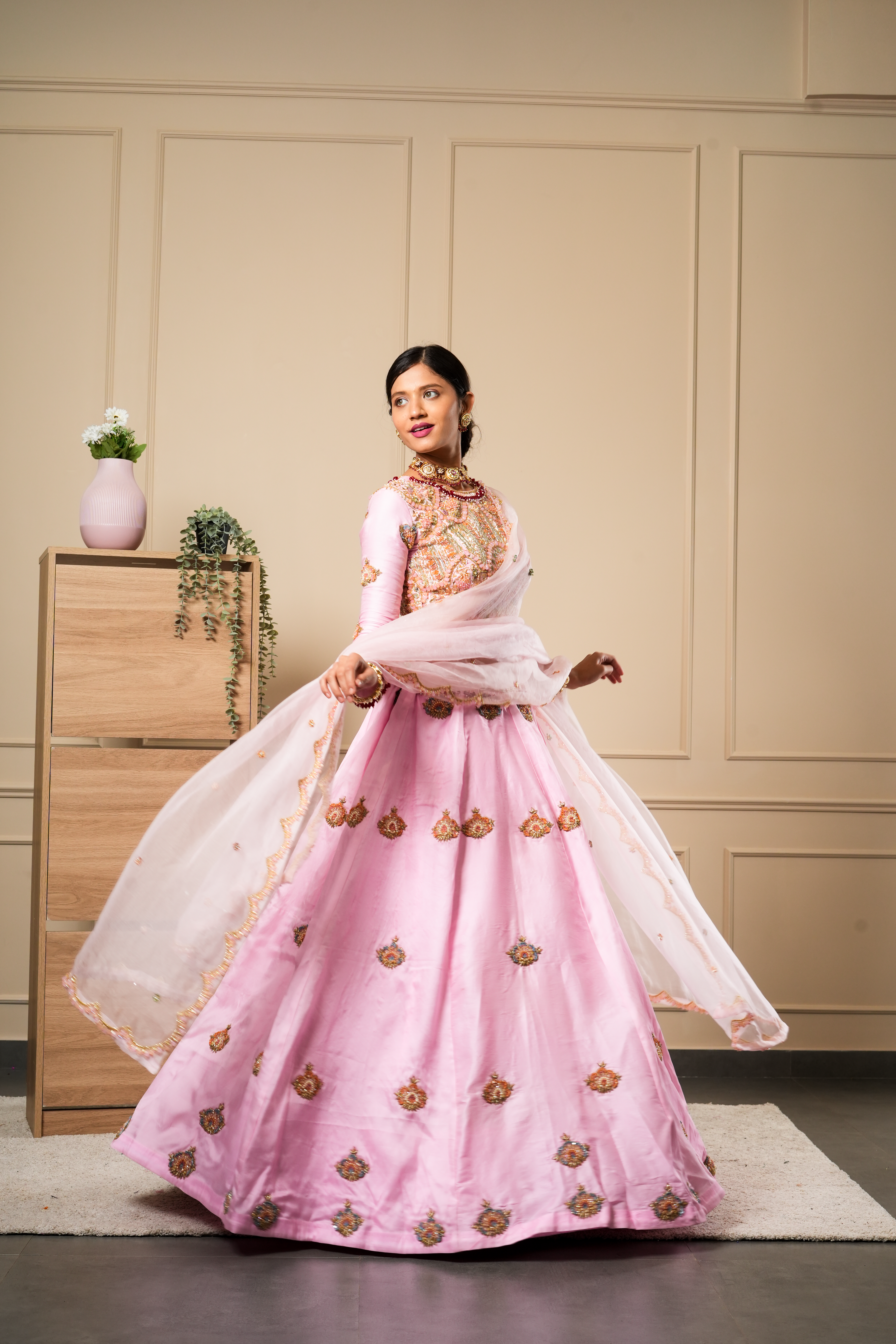 CANDY PINK HEAVY WORK BLOUSE LEHENGA CHOLI