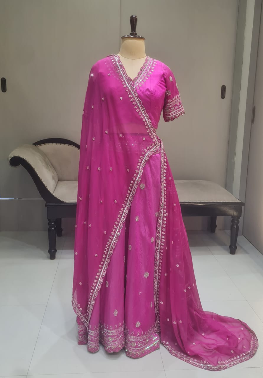 PINK SILVER SEQUENCE LEHENGA CHOLI