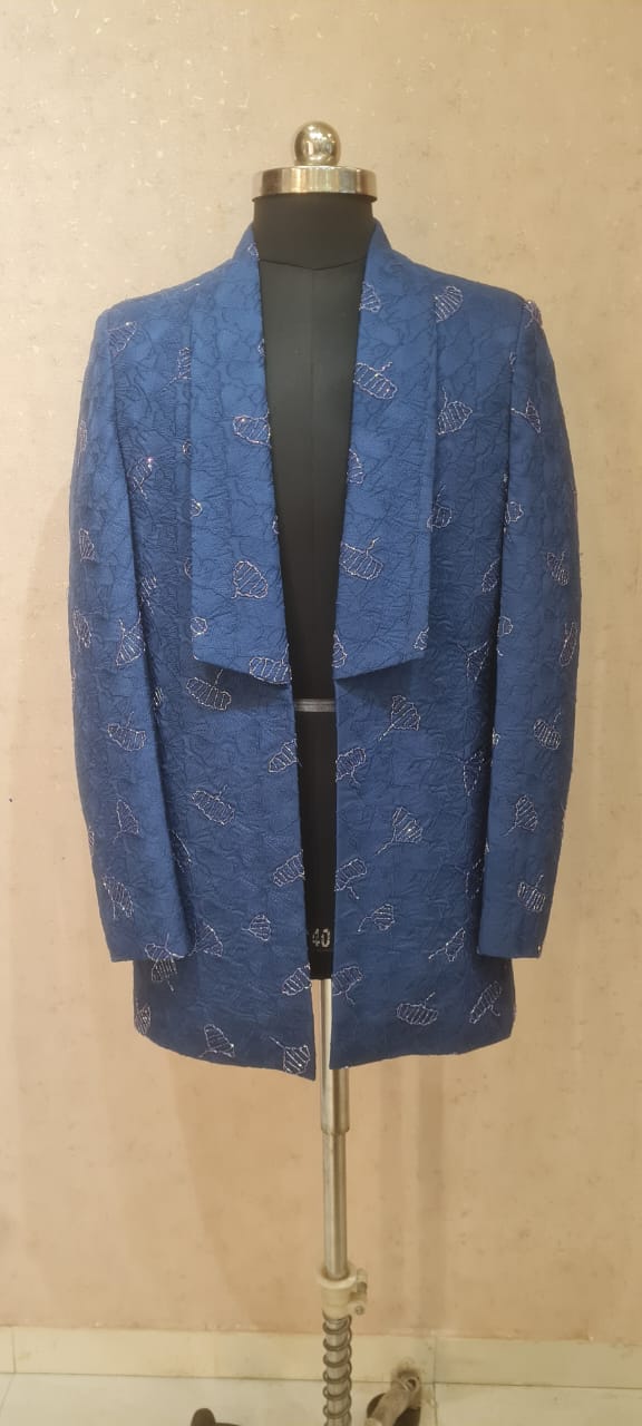 BLUE GINKGO LEAF HIGHLITED WORK SHERWANI