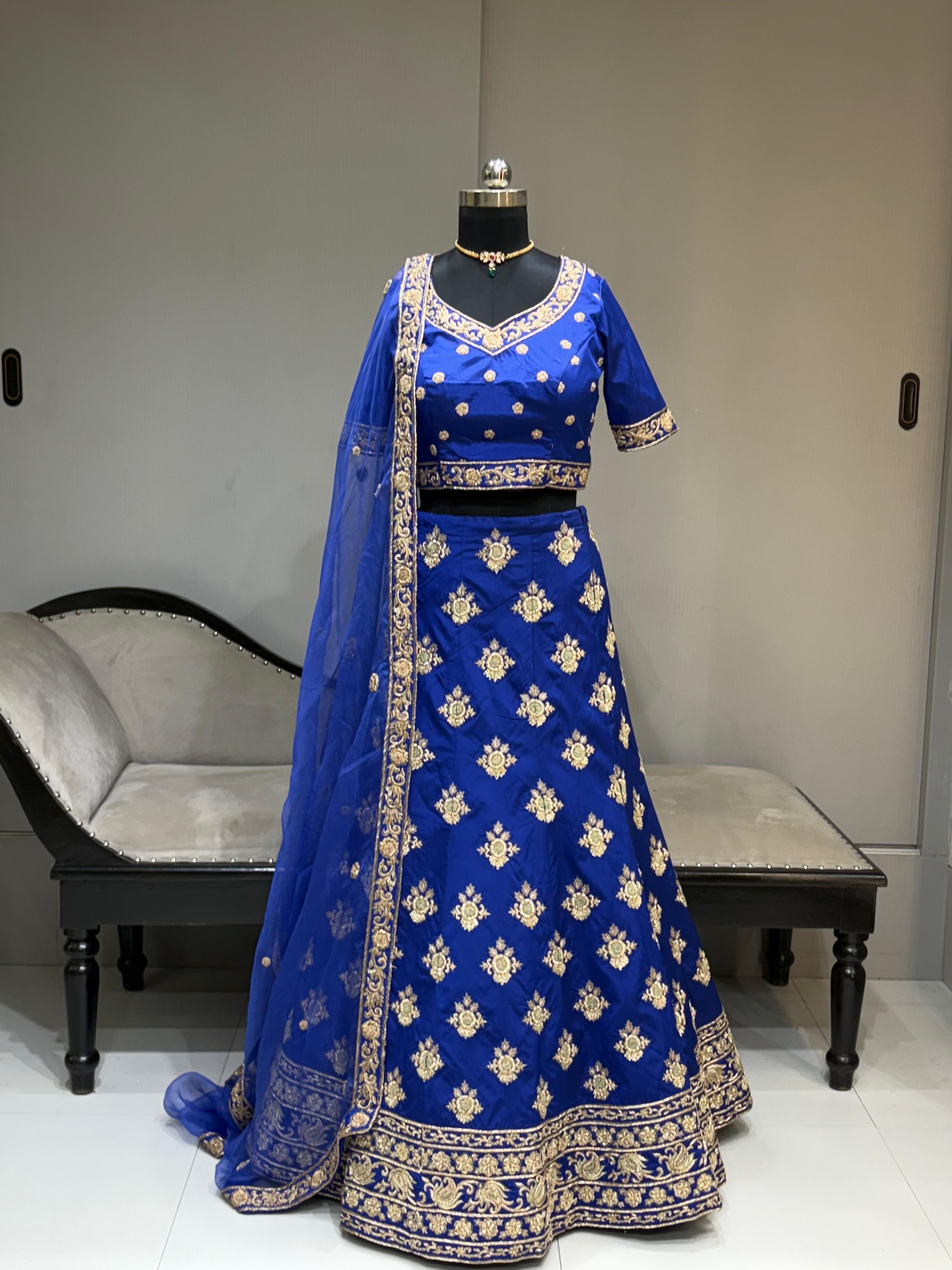 ROYAL BLUE NEW HEAVY GOLDEN ZARDOSI LEHENGA  SET