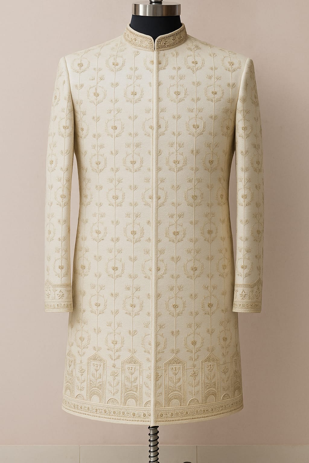 WHITE OGEE MULTICOLOR SHERWANI SET