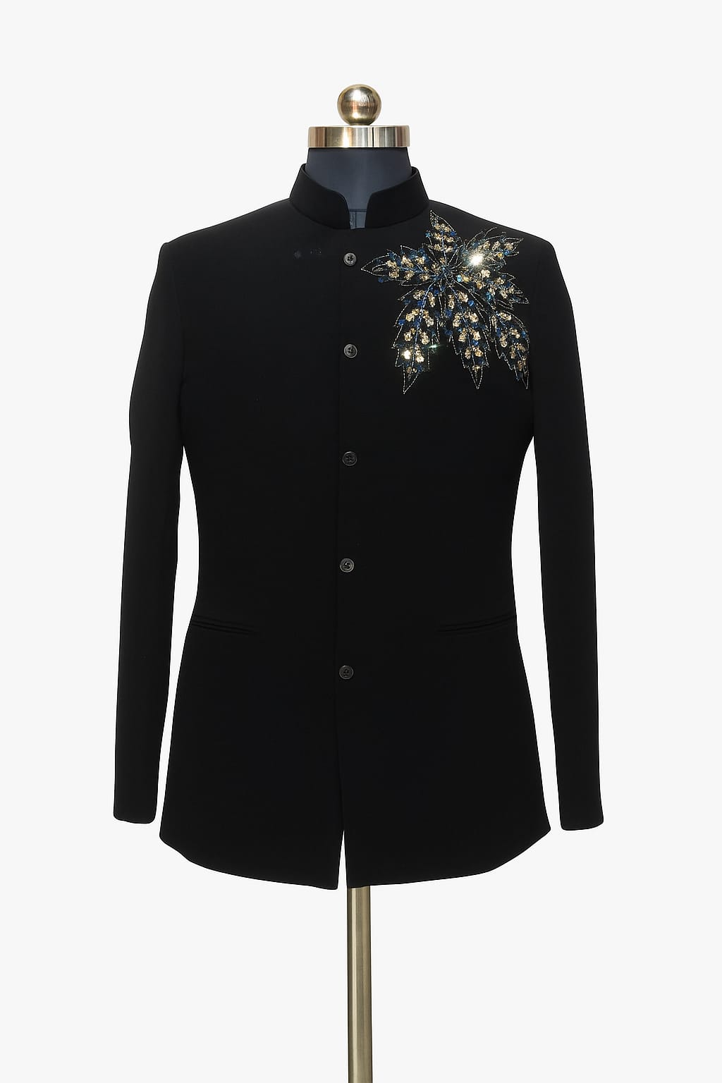 BLACK AUTUMN LEAF PATTERN ON SHOULDER JODHAPURI SET