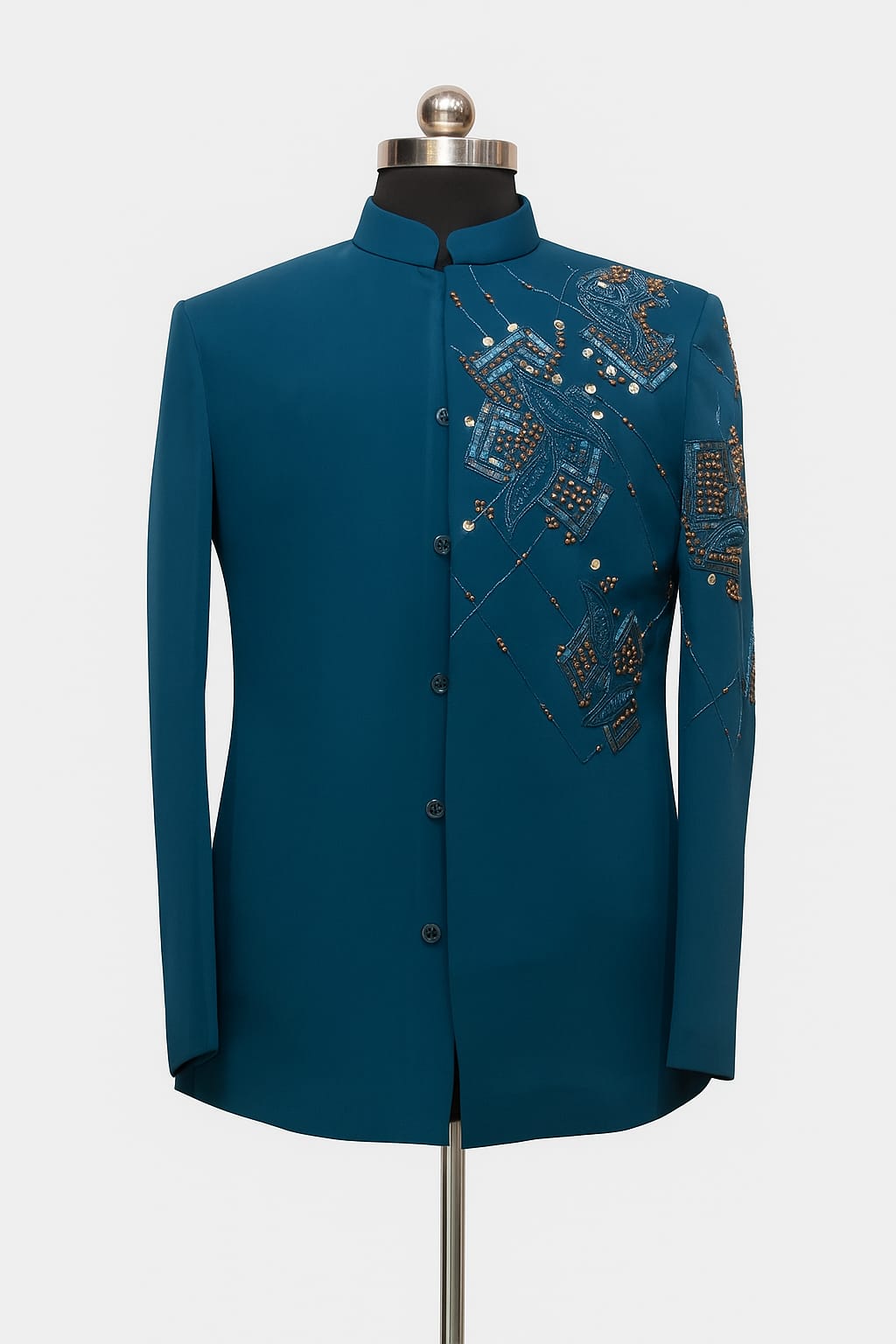 PEACOCK BLUE ONE SIDE WORK JODHPURI SET