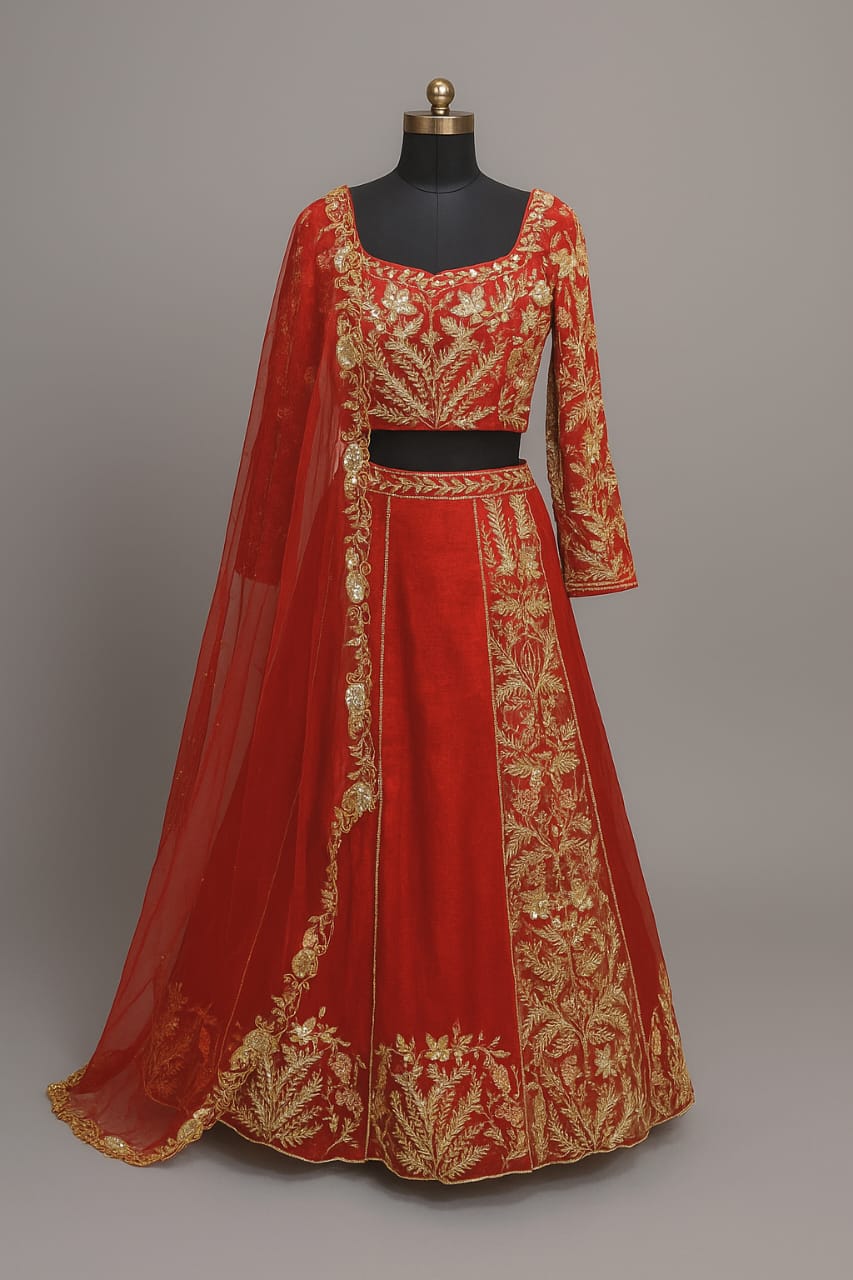 RED ZARDOSI ONE KALI LEHENGA  SET LEHENGA 