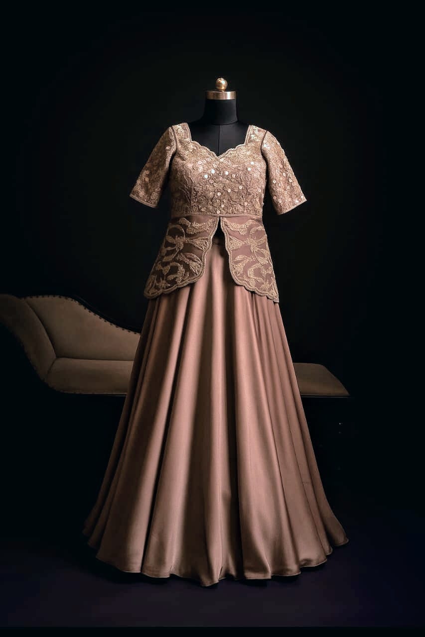 PURPLE ASH PAPLUM TOP LEHENGA SET