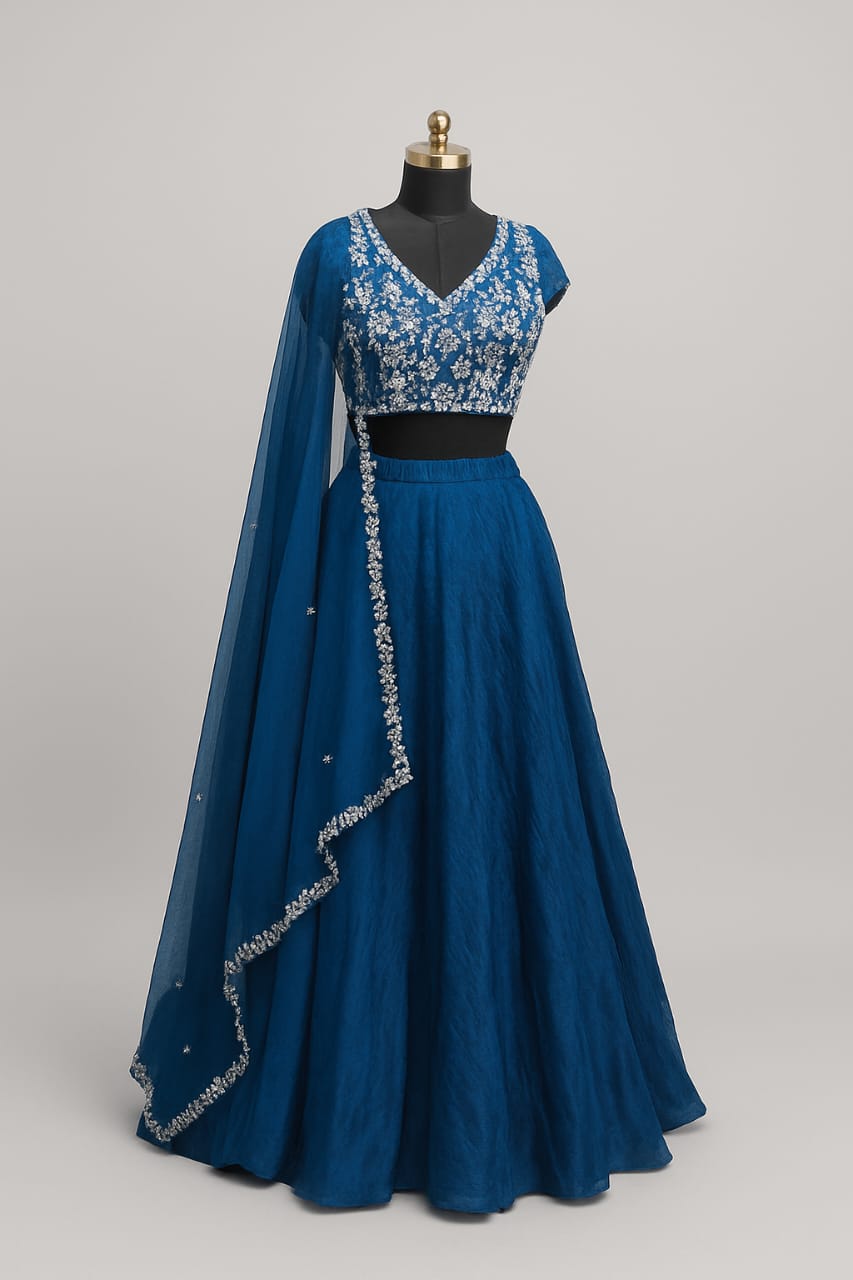 BLUE THREAD WORK BLOUSE LEHENGA SET  