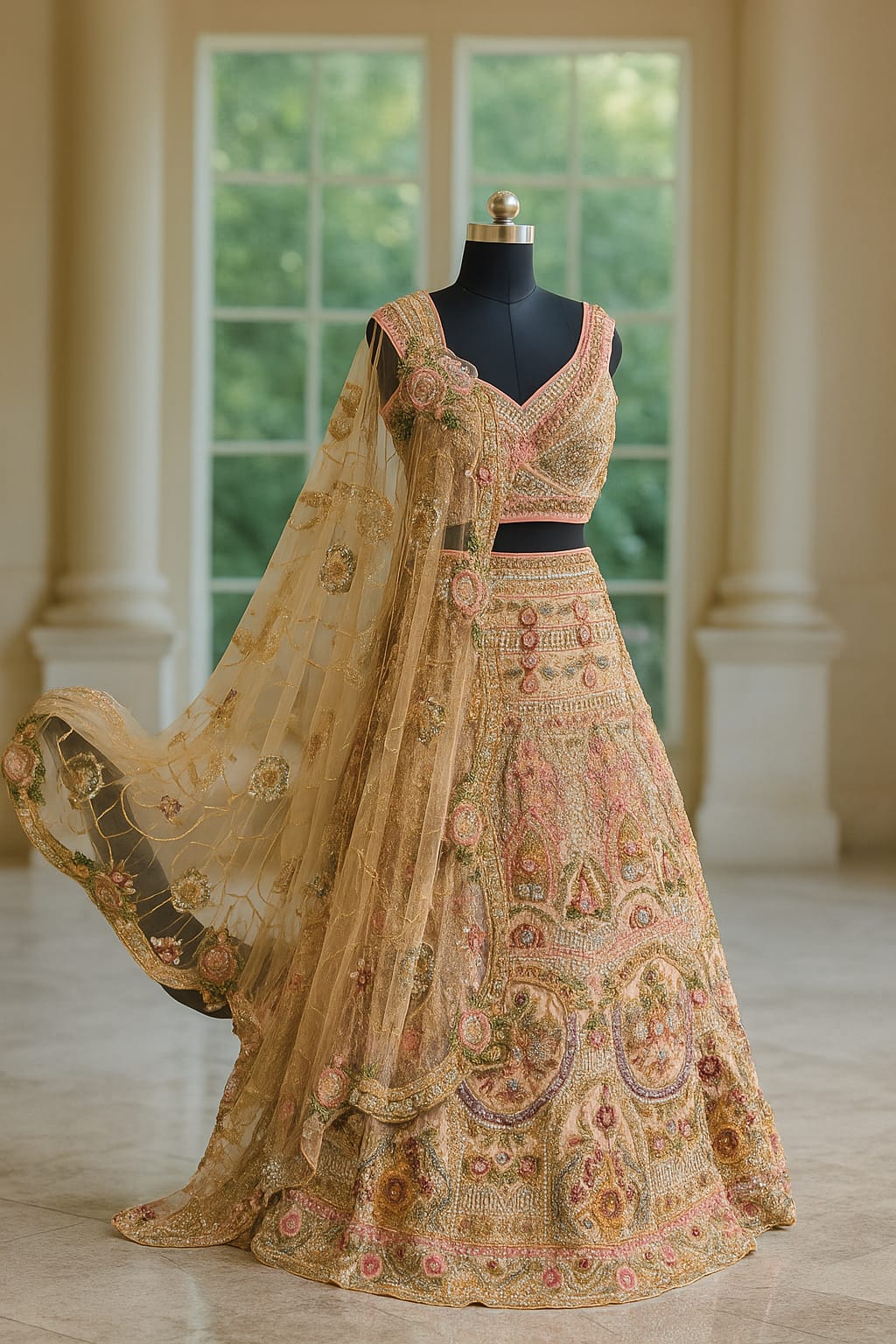 BABY PINK HEAVY KALKI BRIDAL LEHENGA SET