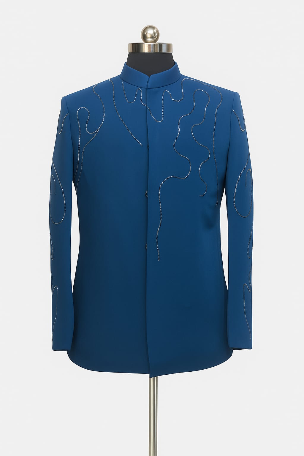 NAVY BLUE KARDANA WAVE PATTERN ON JODHPURI SER