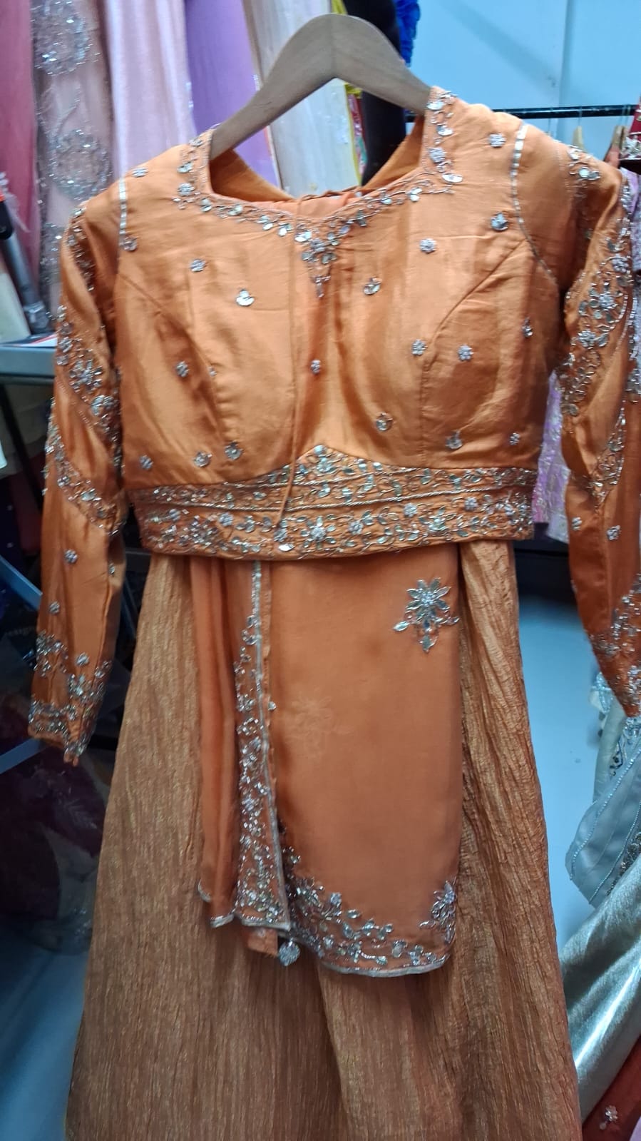 ORANGE CRUSH TISSUE LEHENGA CHOLI