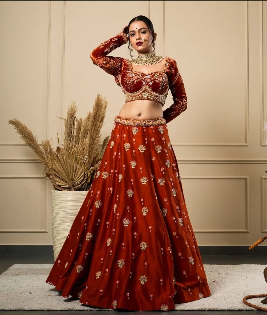RUST ORANGE BROWN KALKI LEHENGA CHOLI