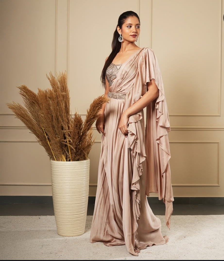GOLDEN DRAPED SAREE INDOWESTERN