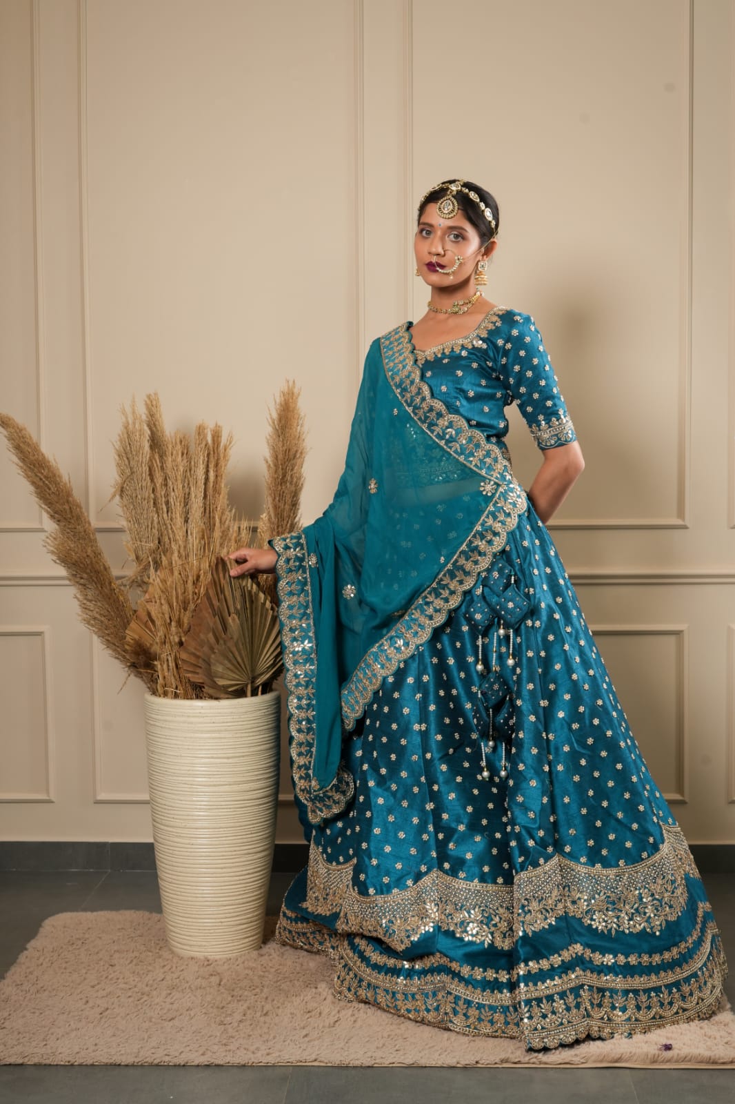 PEACOCK BLUE GOTA LEHENGA CHOLI