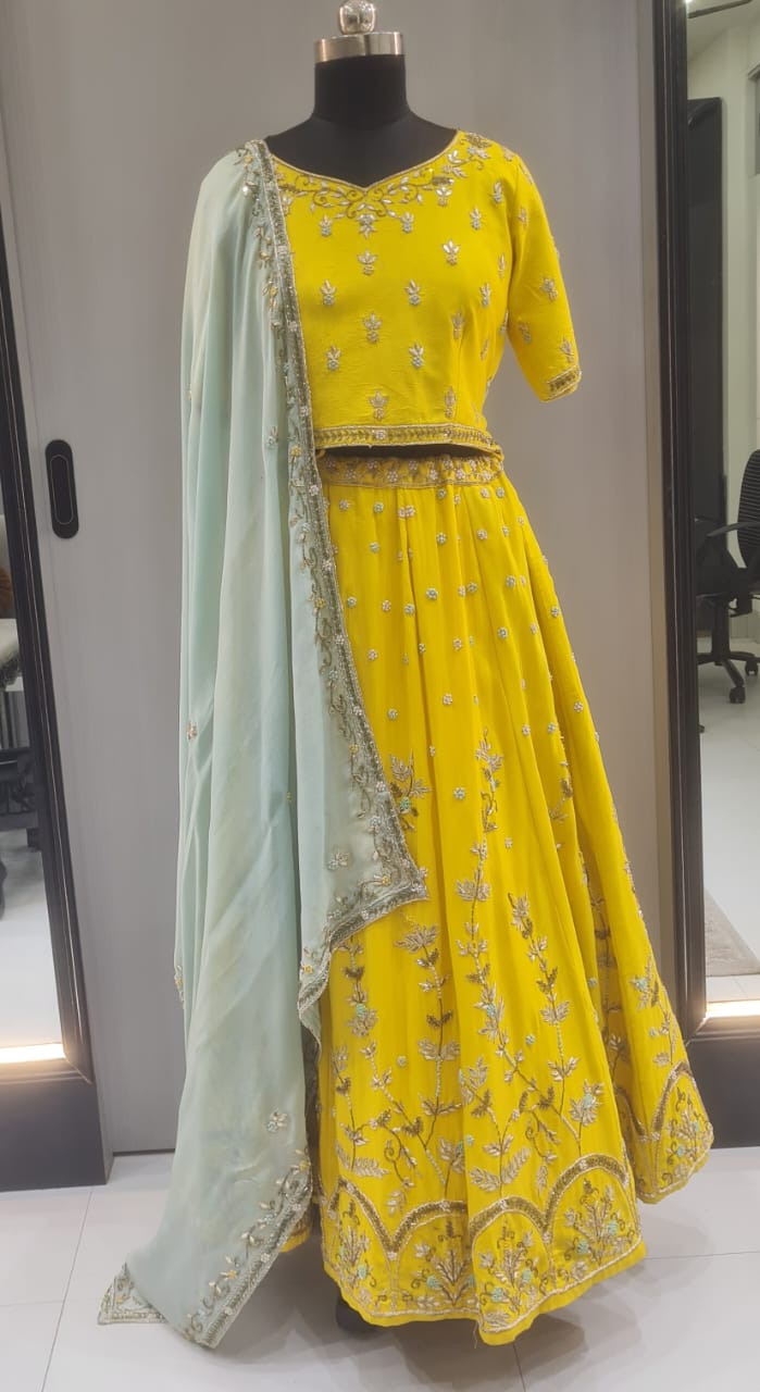 YELLOW WITH BLUE DUPATTA LEHENGA CHOLI