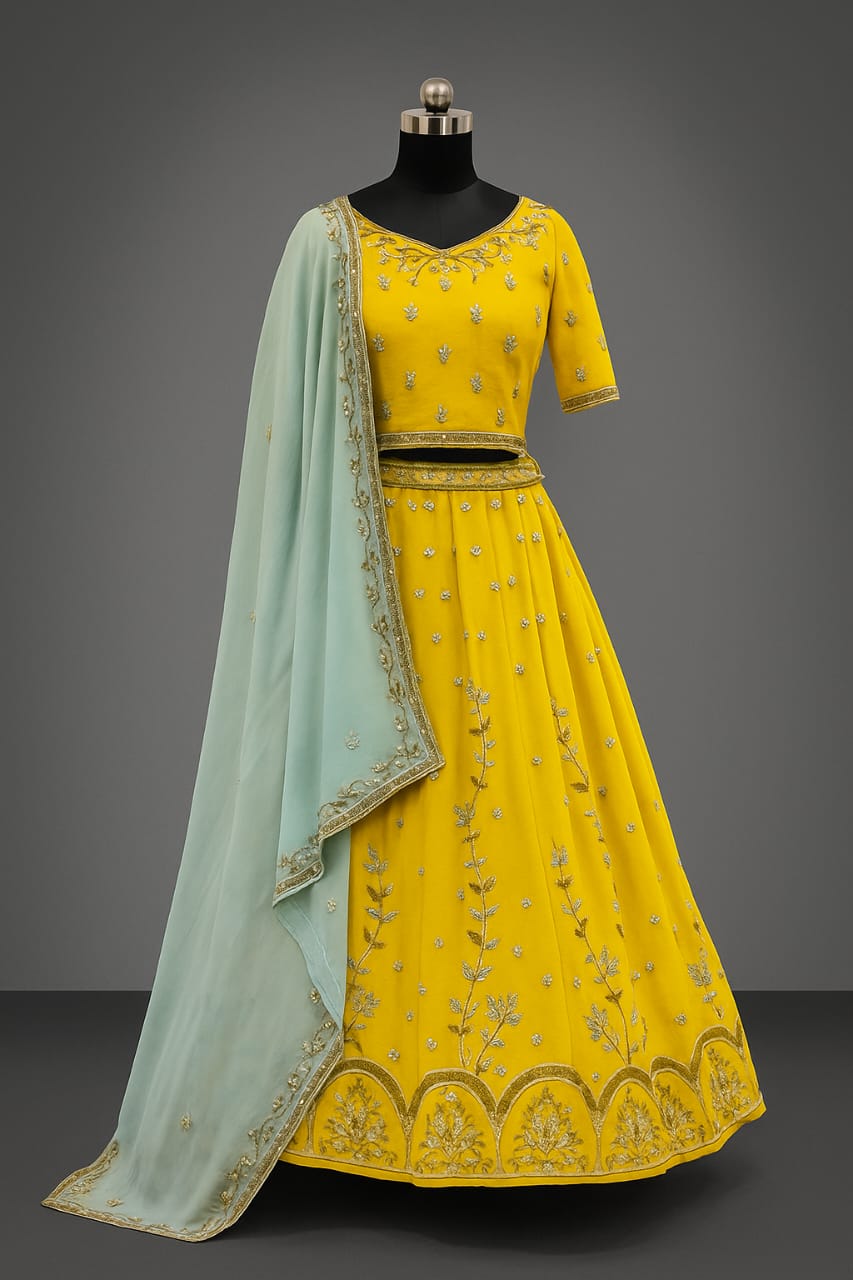 YELLOW WITH BLUE DUPATTA LEHENGA CHOLI