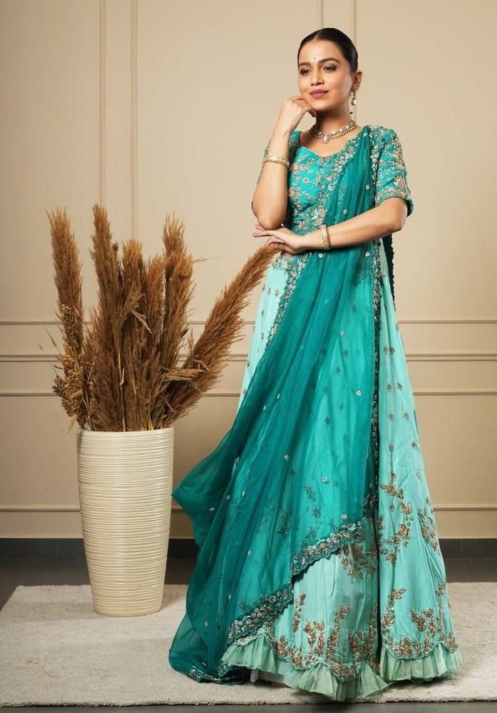 PASTEL GREEN WITH ROYEL GREEN ZARDOSI WORK  LEHENGA CHOLI