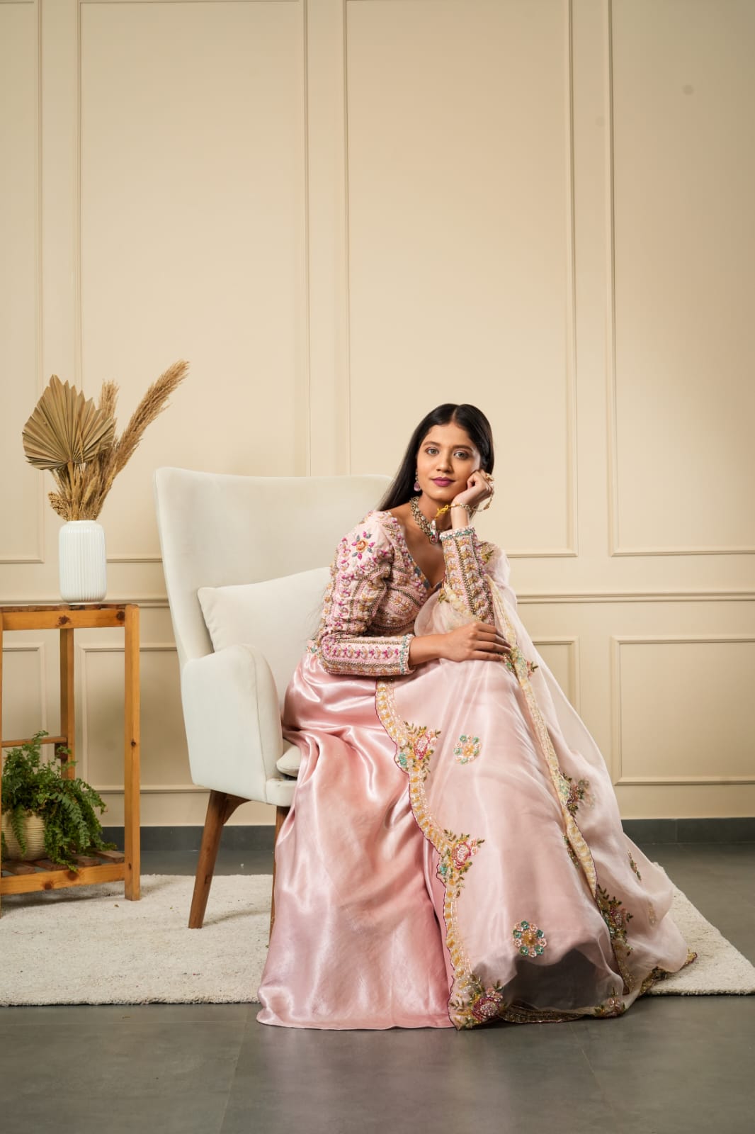PINK PLAIN LEHENGA WITH  HEAVY BLOUSE