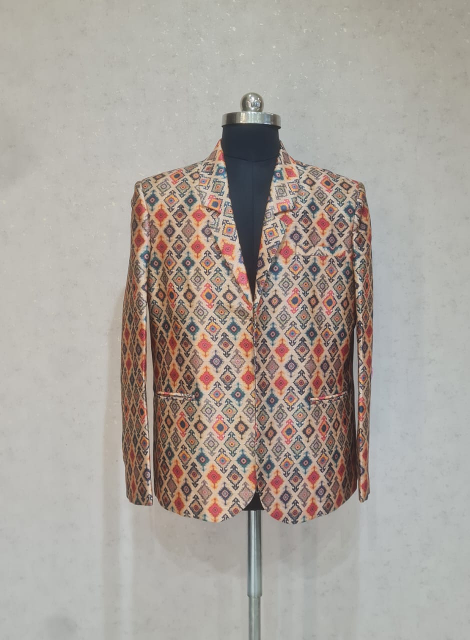 cream colorfull printed jacket set