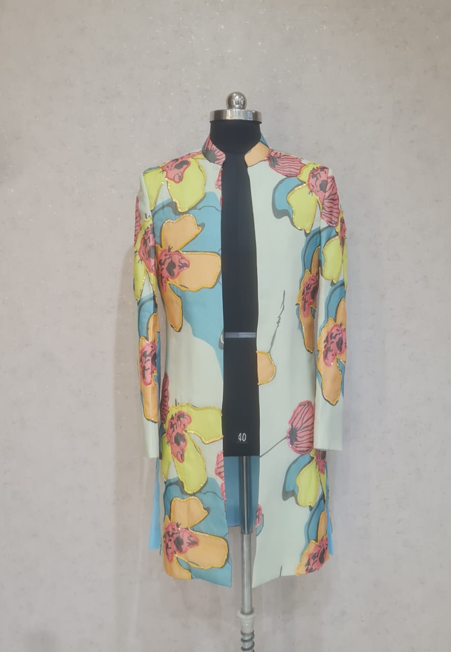 COLOURFULL BIG FLOWER BLAZER  SET