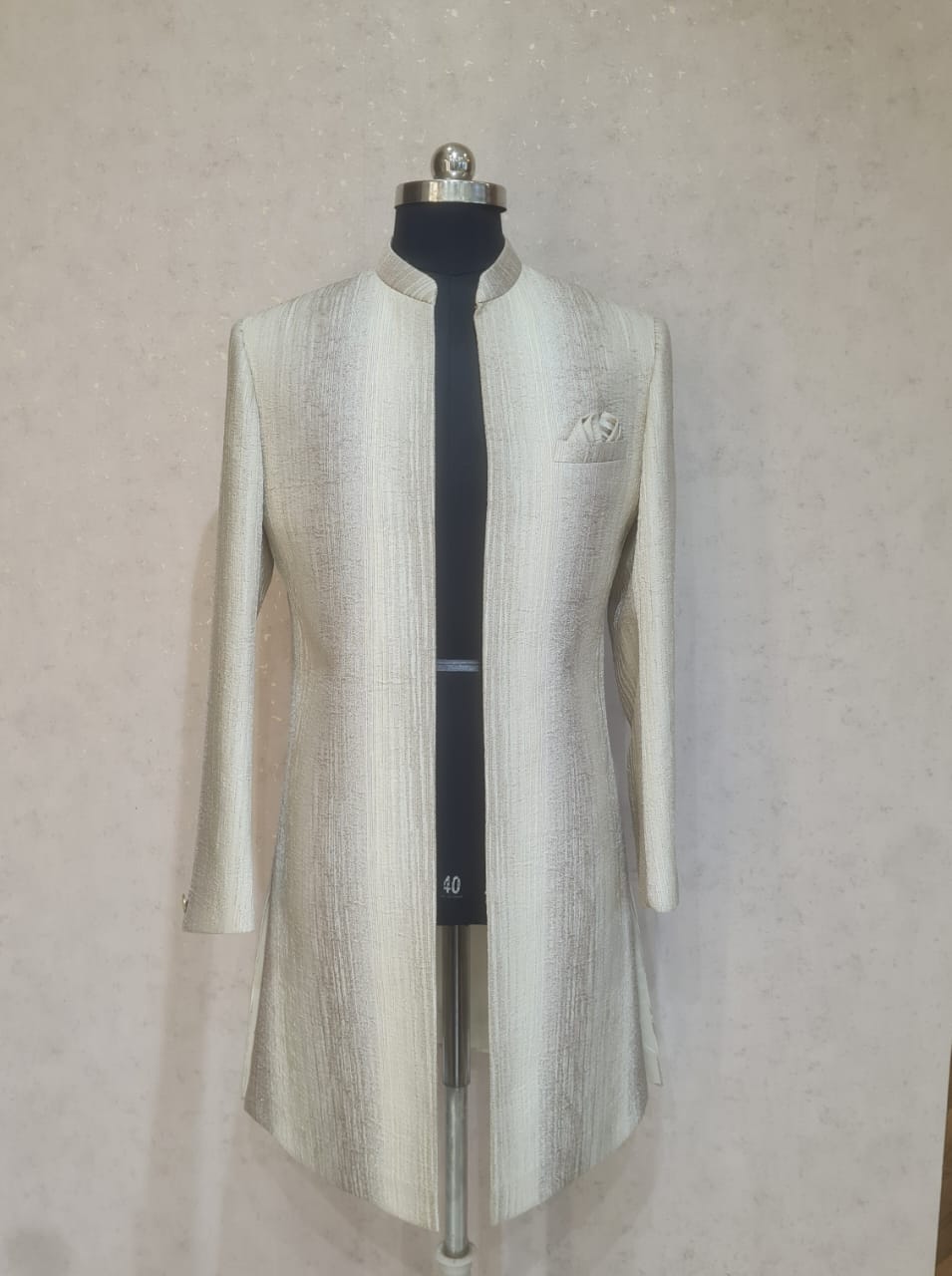  cream foil textured sherwani set