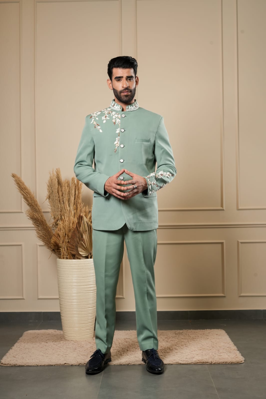SAGE GREEN WORK ON SHOULDER SUIT SET
