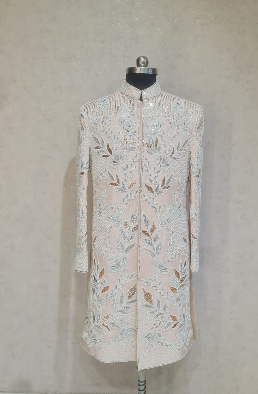 LIGHT PINK  ALL OVER  MOTI WORK SHERWANI SET