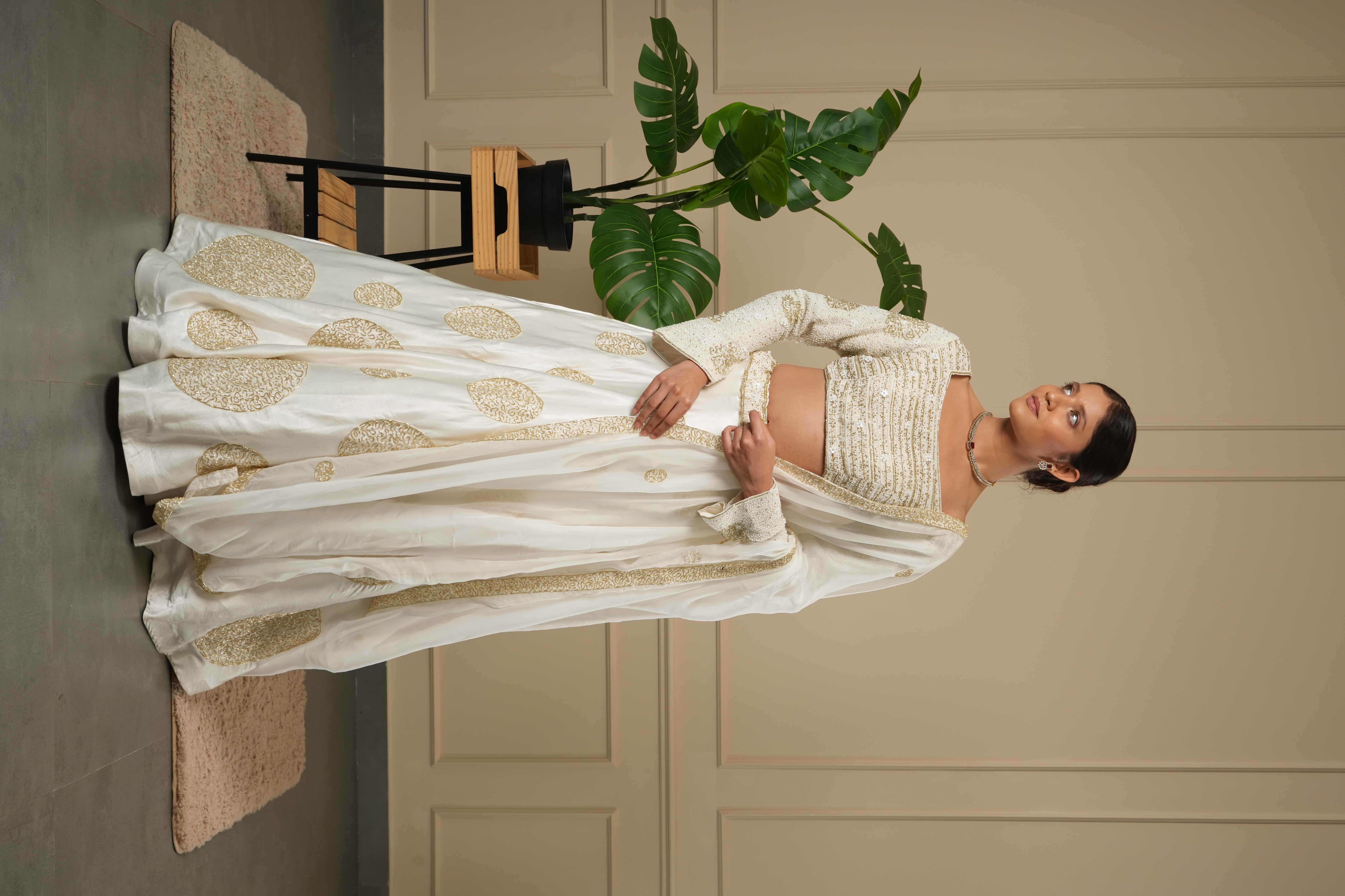 WHITE PEARL WORK WITH CIRCULAR PATTERN LEHENGA CHOLI