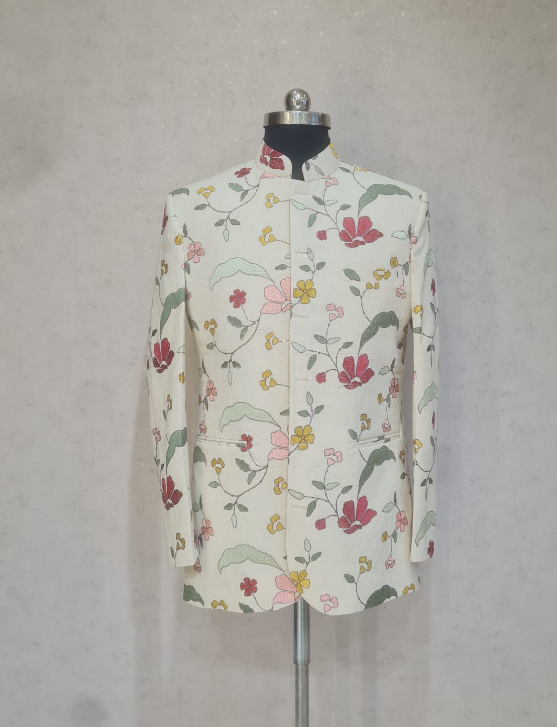 KHADI  FLOWER JACKET SET